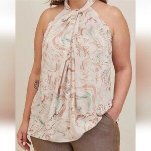 Torrid Lightweight Georgette Knot High Neck Tank Top Marble Beige Size 4X